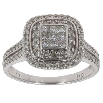 18ct White Gold 1.00ct Princess And Brilliant Cut Diamond Cluster Ring