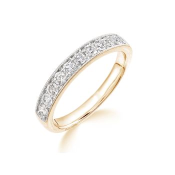 9ct Yellow Gold 0.33ct Natural Diamond Half Eternity Ring with Milgrain Detail
