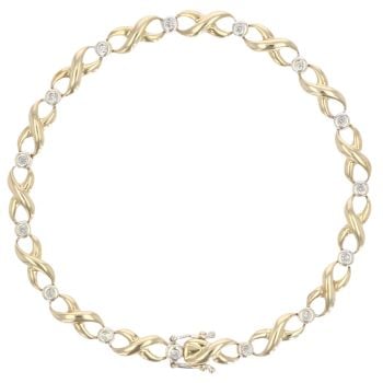 9ct Yellow And White Gold 0.15ct Brilliant Cut Diamond Infinity Link Bracelet 7"