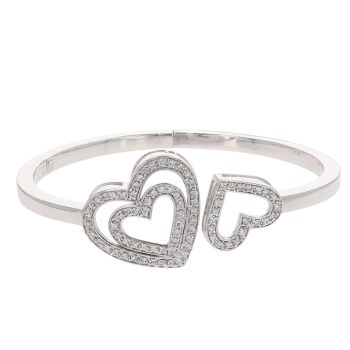 9ct White Gold Cubic Zirconia Heart Hinged Bangle