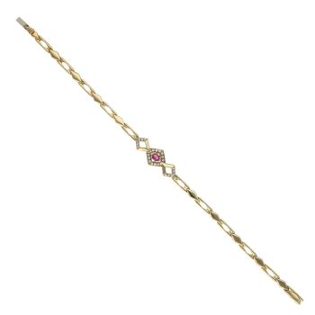 18ct Yellow Gold 0.20ct Diamond And Ruby Bracelet 7"