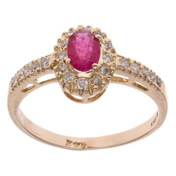 14ct Yellow Gold 0.25ct Brilliant Cut Diamond and Ruby Cluster Ring