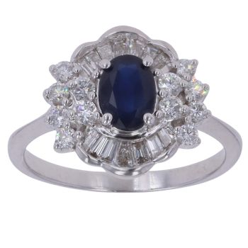 18ct White Gold 0.75ct Diamond and Sapphire Cluster Ring