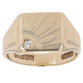 9ct Yellow Gold Cubic Zirconia Patterned Square Signet Ring