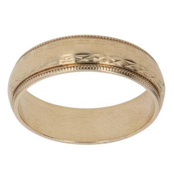 9ct Yellow Gold Patterned Wedding Band 5mm