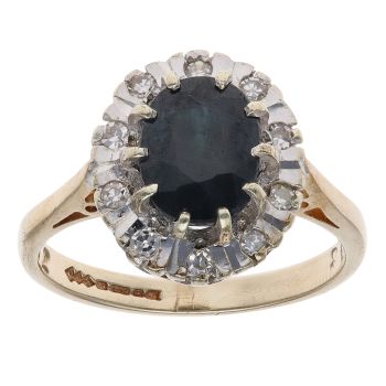 9ct Yellow Gold 0.10ct Diamond and Sapphire Cluster Ring