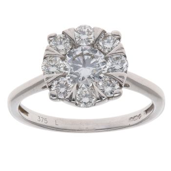 9ct White Gold 0.90ct Brilliant Cut Lab Grown Diamond Cluster Ring