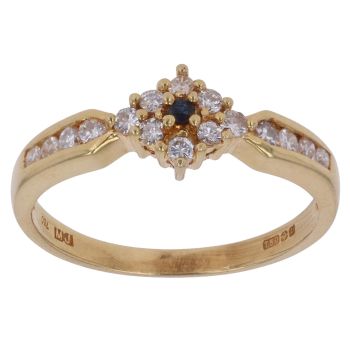 18ct Yellow Gold 0.33ct Brilliant Cut Diamond and Sapphire Cluster Ring