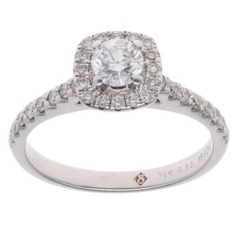 18ct White Gold 0.68ct Diamond Halo Solitaire Ring