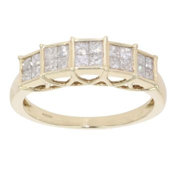 9ct Yellow Gold 0.80ct Diamond Cluster Ring