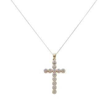 9ct Yellow Gold 0.10ct Diamond Cross Pendant and Chain 22"