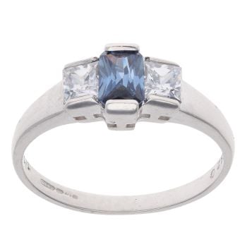 9ct Yellow Gold Sapphire And Cubic Zirconia Three Stone Ring