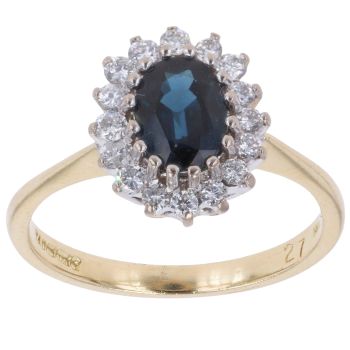18ct Yellow Gold 0.27ct Brilliant Cut Diamond and Sapphire Cluster Ring