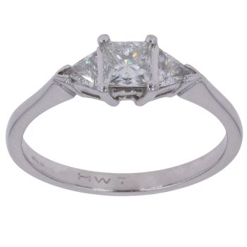 Platinum 0.65ct Princess and Trilliant Cut Diamond Trilogy Ring