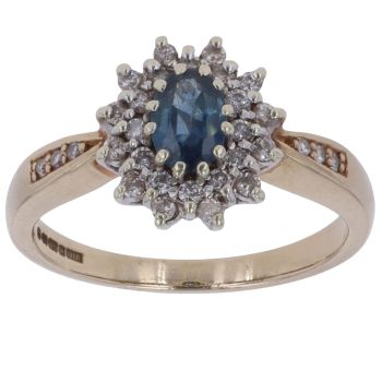 9ct Yellow Gold 0.25ct Brilliant Cut Diamond and Sapphire Cluster Ring