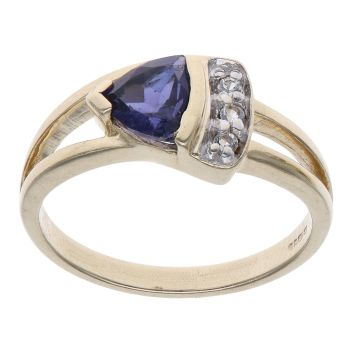 9ct Yellow Gold Lolite and Cubic Zirconia Ring