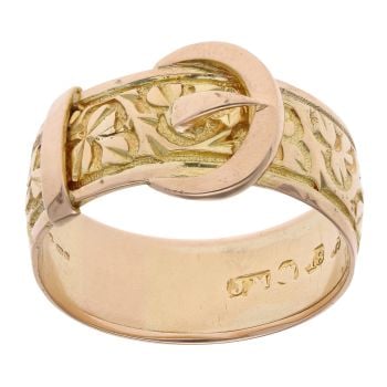 18ct Yellow Gold Patterned Buckle Ring