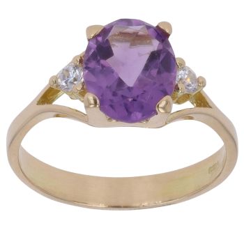 18ct Yellow Gold Amethyst and Cubic Zirconia Ring