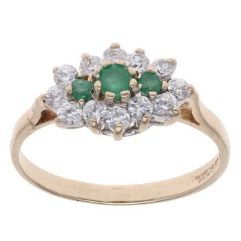 9ct Yellow Gold Emerald And Cubic Zirconia Cluster Ring