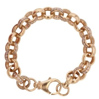 9ct Yellow Gold Cubic Zirconia and Plain Belcher Bracelet 8.5"