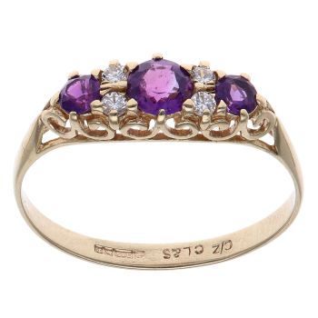 9ct Yellow Gold Cubic Zirconia and Amethyst Fancy Ring