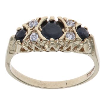 9ct Yellow Gold Sapphire and Cubic Zirconia Cluster Ring