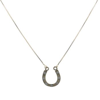 9ct Yellow Gold Cubic Zirconia Horseshoe Pendant and Chain 16"