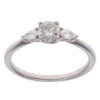 18ct White Gold 0.66ct Brilliant And Pear Cut Diamond Trilogy Ring