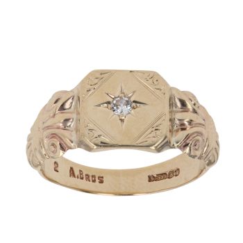 9ct Yellow Gold Cubic Zirconia Signet Ring