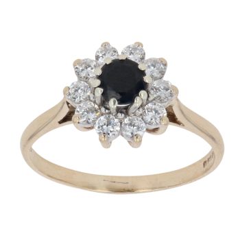 9ct Yellow Gold Sapphire and Cubic Zirconia Cluster Ring