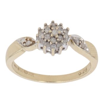 9ct Yellow Gold 0.25ct Brilliant Cut Diamond Cluster Ring