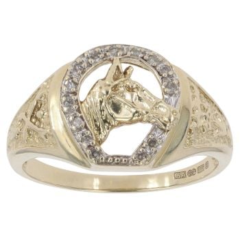 9ct Yellow Gold 0.15ct Diamond Horseshoe Signet Ring