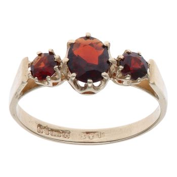 9ct Yellow Gold Garnet Three Stone Ring