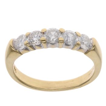 18ct Yellow Gold 1.00ct Brilliant Cut Diamond Five Stone Ring