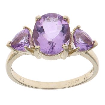 9ct Yellow Gold Amethyst Three Stone Ring