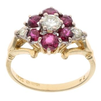 18ct Yellow Gold 0.35ct Brilliant Round Diamond and Ruby Cluster Ring