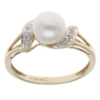 9ct Yellow Gold 0.02ct Diamond And Pearl Dress Ring