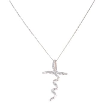 9ct White Gold Cubic Zirconia Cross Twist Pendant and Chain 18"