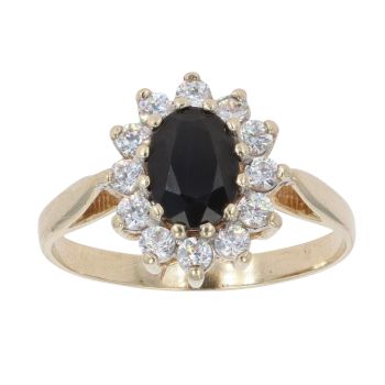 9ct Yellow Gold Sapphire and Cubic Zirconia Cluster Ring