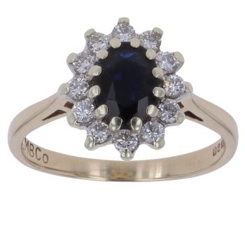 9ct Yellow Gold 0.35ct Brilliant Cut Diamond and Sapphire Cluster Ring