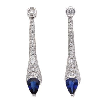 18ct White Gold 0.90ct Diamond and Sapphire Drop Earrings
