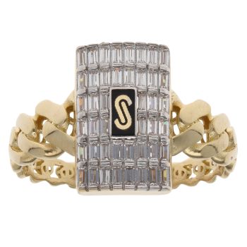 14ct Yellow Gold Monaco Classic Plain Baguette Link Signet Ring