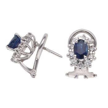 18ct White Gold 0.40ct Brilliant Cut Diamond and Sapphire Cluster Earrings