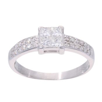 18ct White Gold 0.55ct Princess Cut Diamond Cluster Ring
