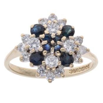 9ct Yellow Gold Sapphire And Cubic Zirconia Cluster Ring