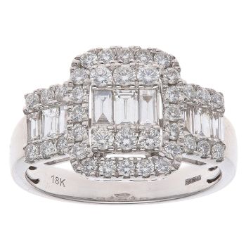 18ct White Gold 1.00ct Brilliant and Baguette Cut Diamond Cluster Ring