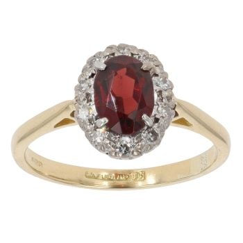 18ct Yellow Gold 0.10ct Diamond and Garnet Cluster Ring
