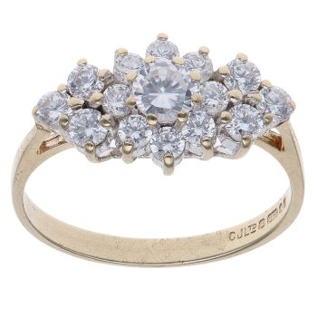 9ct Yellow Gold Cubic Zirconia Cluster Ring