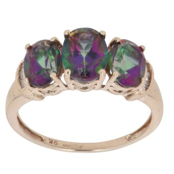 9ct Yellow Gold Mystic Topaz Three Stone Ring