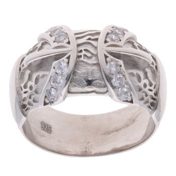 Silver Cubic Zirconia Double Buckle Ring By Icesia